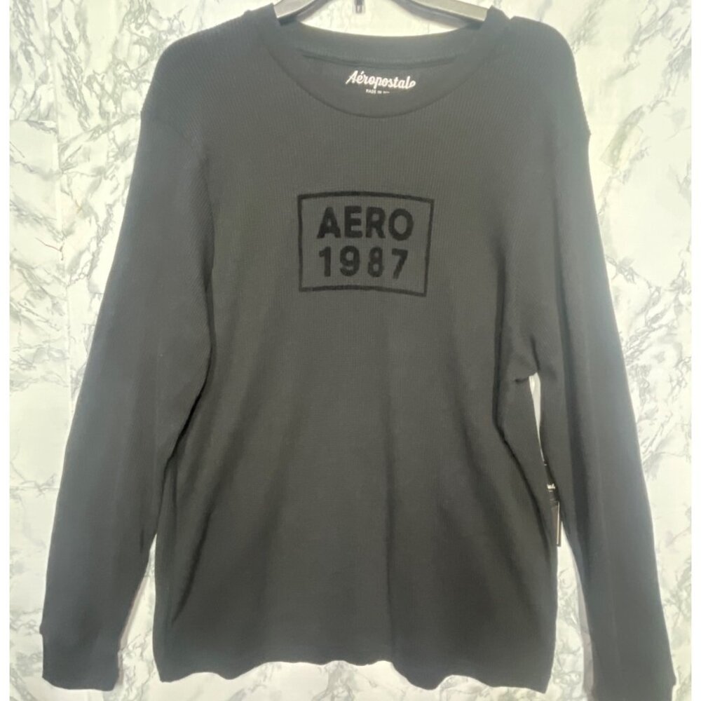 Aeropostale Aero 1987 Mens Size Large Black Long Sleeve Thermal Shirt